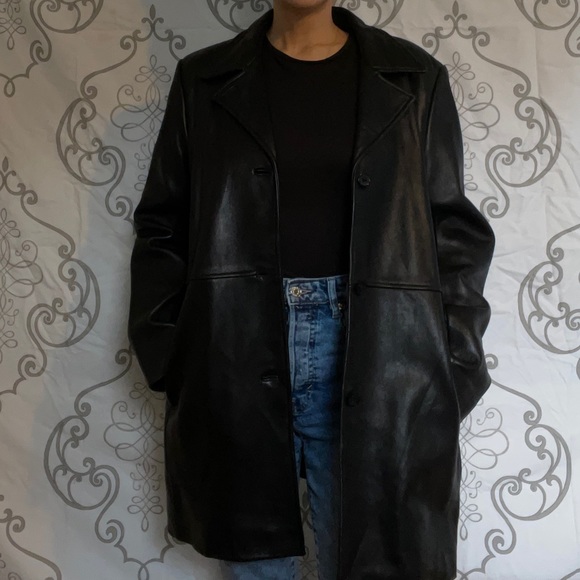 Black genuine leather long jacket. Fully lined. - Picture 12 of 13